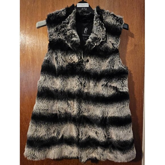 Vintage Rachel Zoe Small Faux Chinchilla Fur Vest with Pockets - Picture 1 of 8